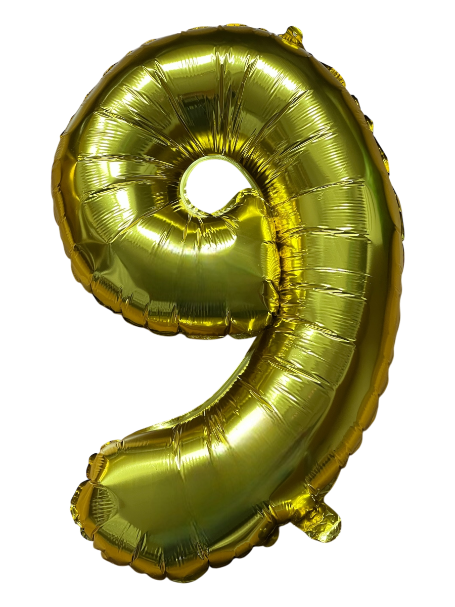 Číslo 9 Velký Fóliový Balónek Zlatý