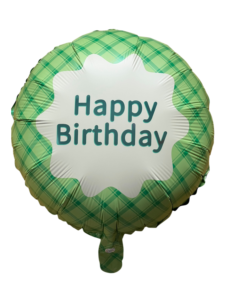 Happy Birthdy Kulatý Fóliový Balónek Zeleno Bílý