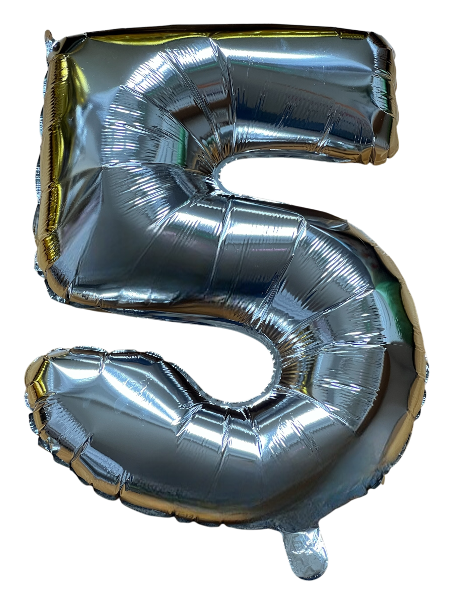 Číslo 5 Velký Fóliový Balónek Stříbrný