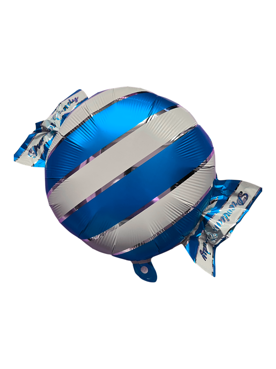 Bonbón Modro Bílý Fóliový Balónek Kulatý S Proužky
