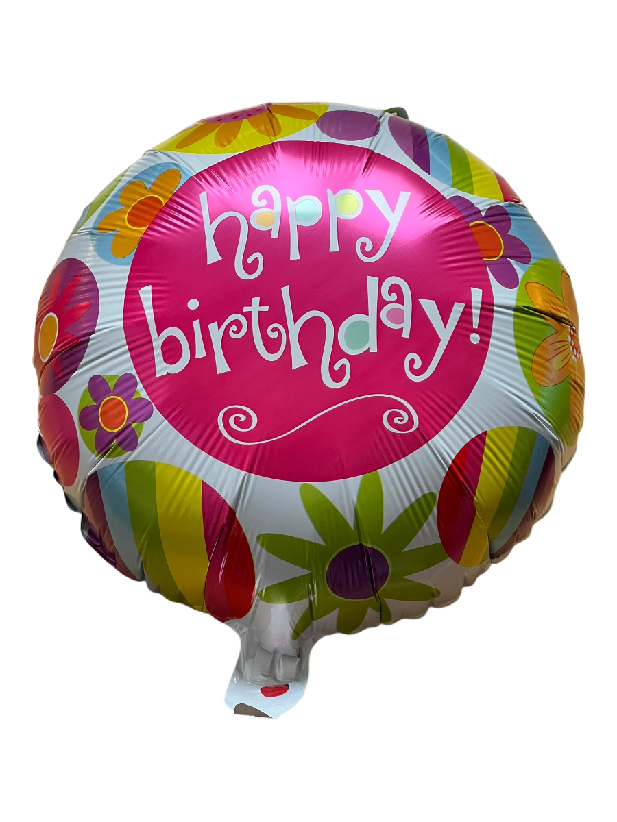 Happy Birthday Kulatý Fóliový Balónek Růžovo Bílý